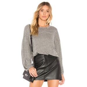 THE GREAT The Curve Tee Long Sleeve Knit Tol Distressed Heather Grey XS Boho